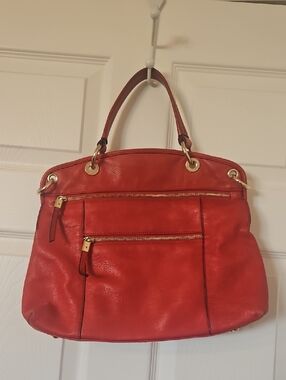 b. makowsky Red Leather Tote with Gold Accents